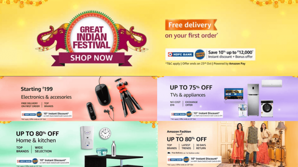 Amazon Great Indian Festival Sale Offers Live Now UP To 80% Off Festive Deals + Extra 10% HDFC Bank Discount