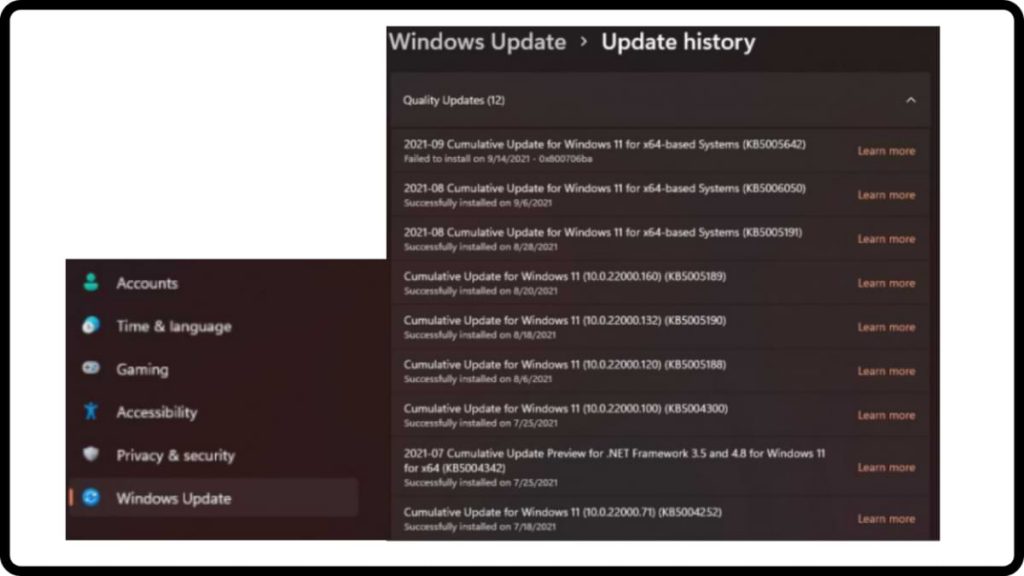 easy way to View Update History in Windows 11
