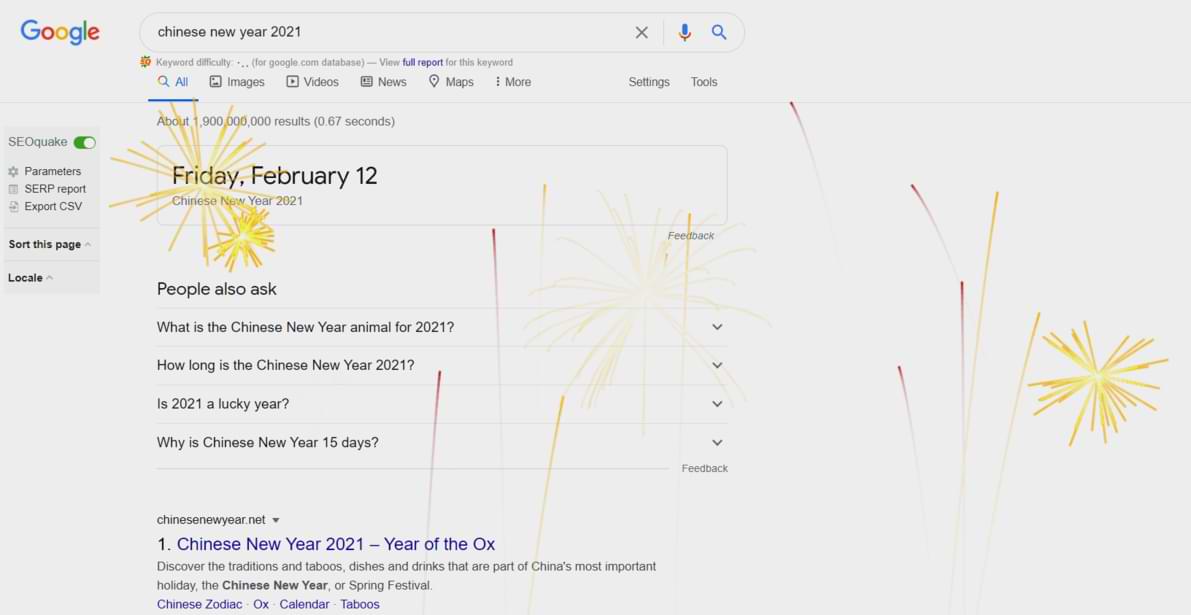 Google Will Show Fireworks in Every Search About Chinese New Year 2021
