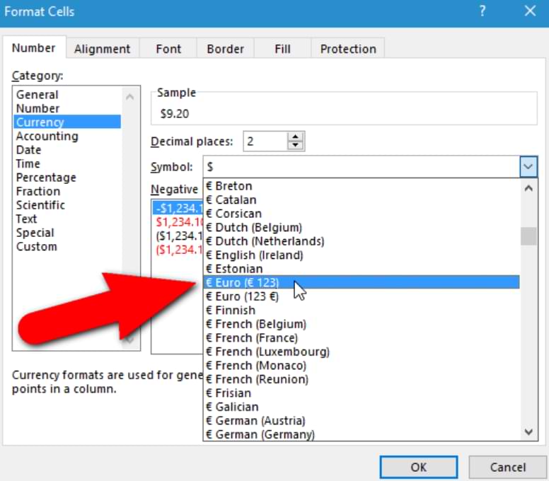 How to Add Euro Symbol in Microsoft Exce