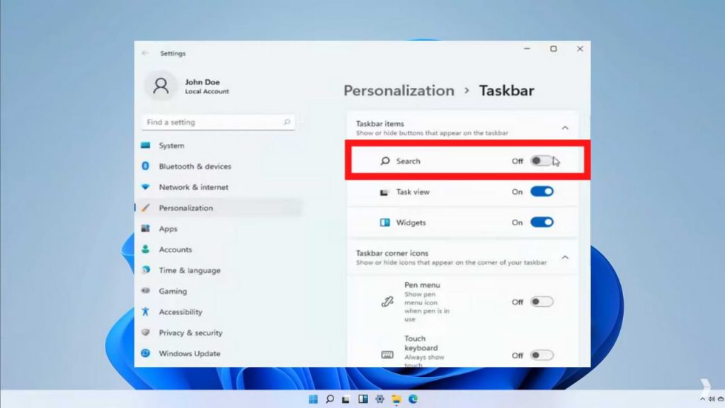 How to Hide the Search Button on Windows 11 Taskbar
