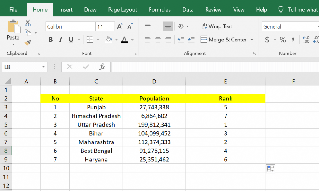 Rank function in MS Excel