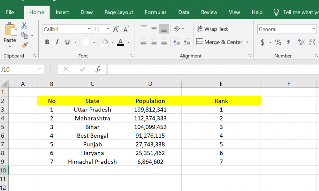 Rank in MS Excel