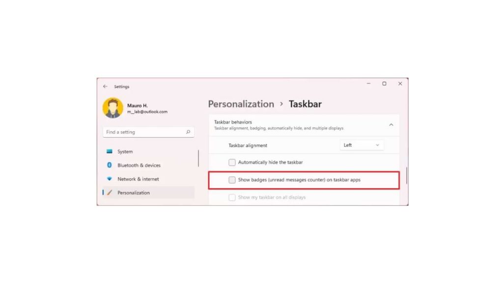 Remove Badge Notifications on Windows 11 Taskbar
